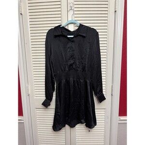STEVE MADDEN Women's Black Long Sleeve Smocked Mini Dress sz L